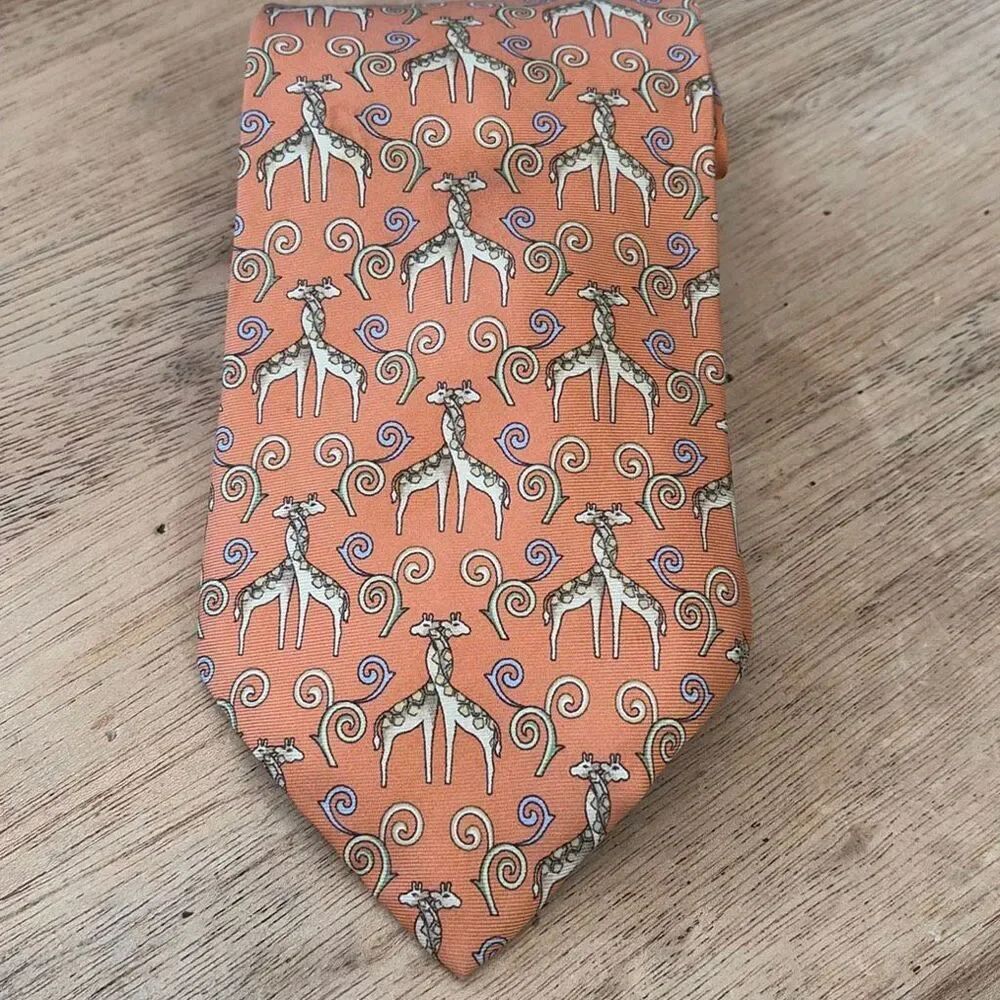 Petersburg Row vintage 100% silk orange, giraffe tie Bloomingdales